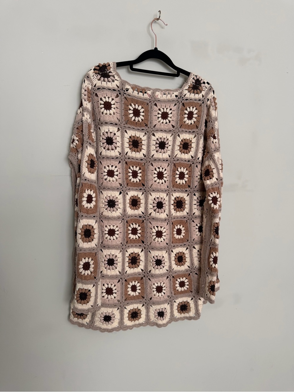 Show Me Your MuMu Crochet Square Floral Mini Coverup in Cream and Brown Large - Picture 9 of 11